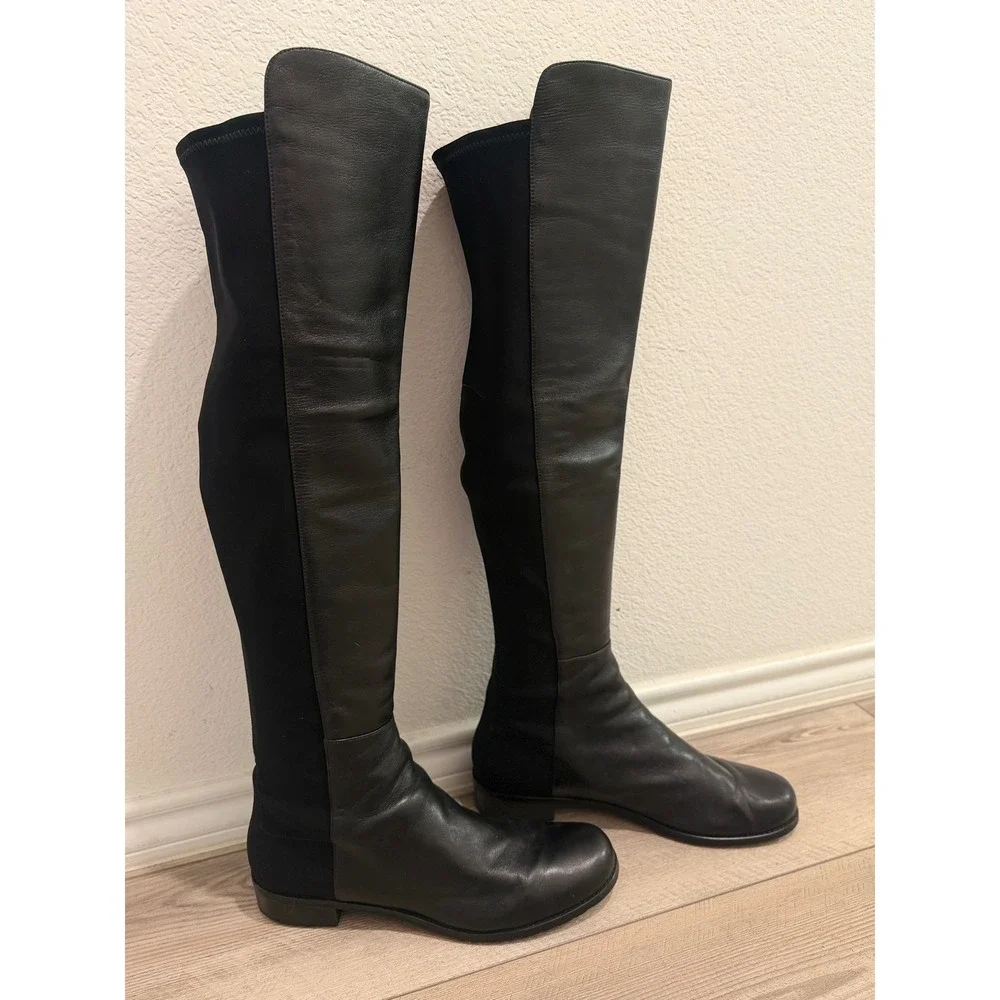Stuart Weitzman 5050‎ Black Leather Over-The-Knee Boots Women's US Size 10.5B